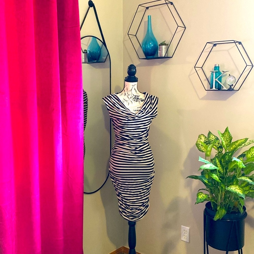 INC International Concepts Striped Black and Ivory striped Dress. Large